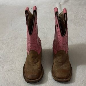 Old West Brown Leather Boots with Pink Accent